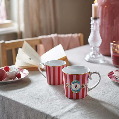 Pip Studio Love Birds Medallion Stripes Mug - Red & Pink